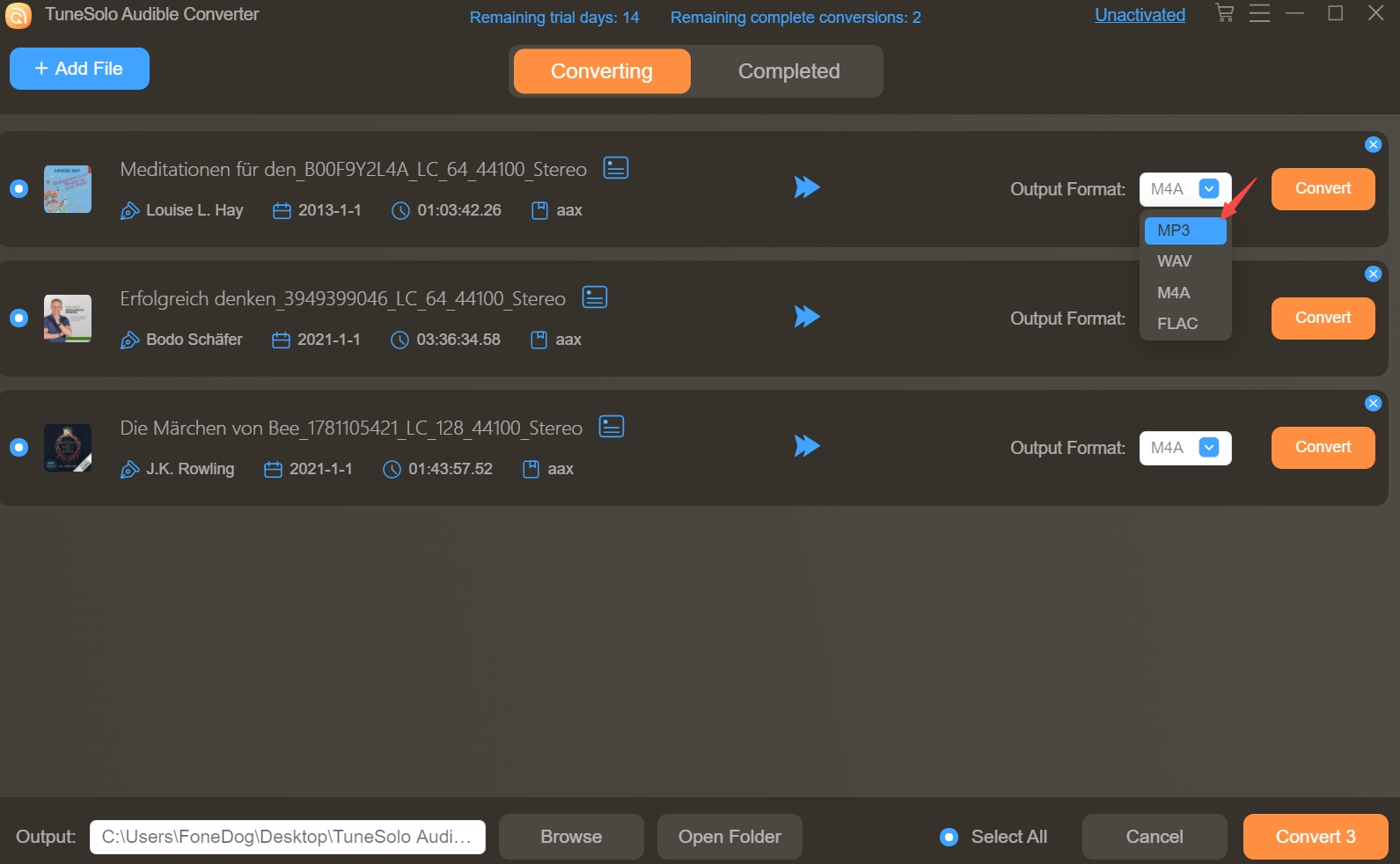 Select the Output Format with Audible Files