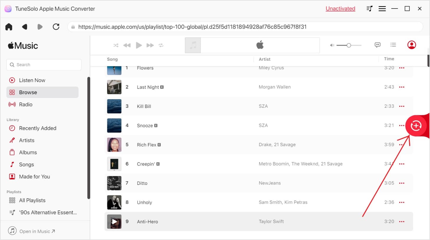 Selecteer de Apple Music-nummers