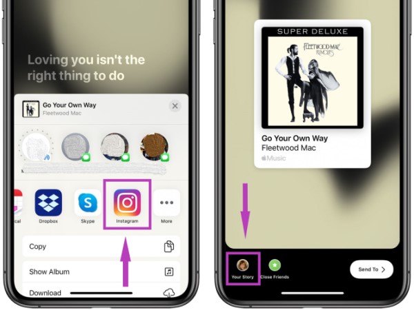 Поделиться Apple Music в истории Instagram