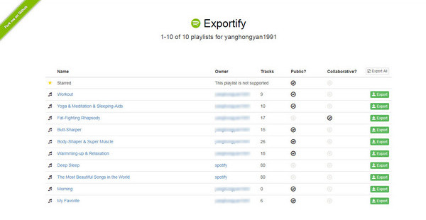 Экспортировать Spotify Плейлист в CSV с помощью Expority