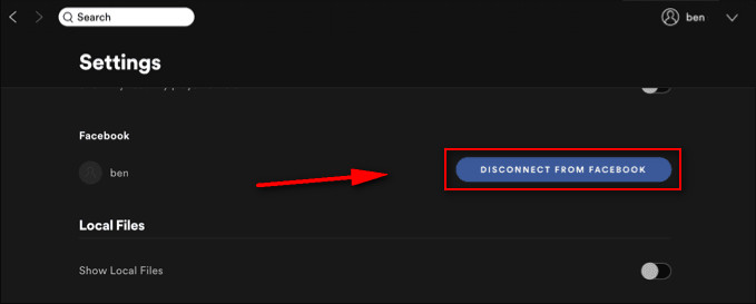 Disconnect Spotify from Facebook via Spotify App