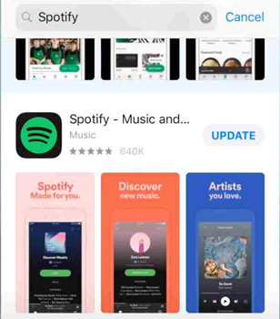 Aggiornanento Spotify Applicazione sul cellulare