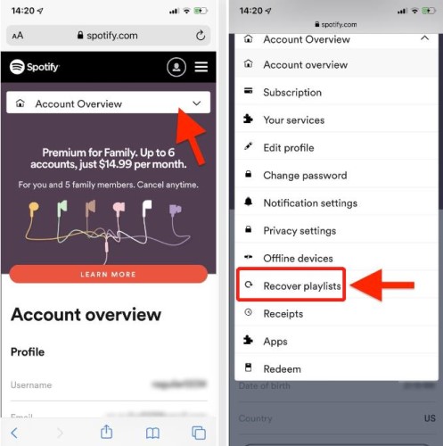 Восстановление удалено Spotify Плейлист на мобильном телефоне