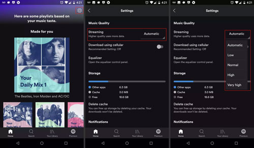 Set up Spotify Bitrate Music Quality on Android
